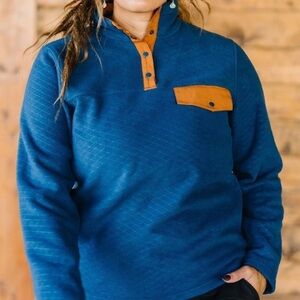 Zyia Wicked Teal Quilted Pocket Pullover